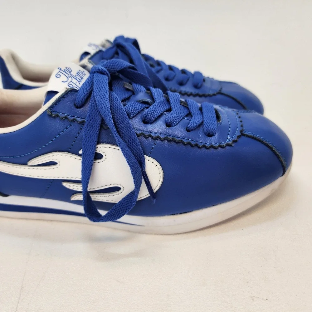 Mens Size 6 YG 4Hunnid The Flame Blue White Red Flame Design Sole Sneakers